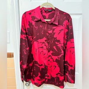 Zara long sleeve button down floral blouse. Size L